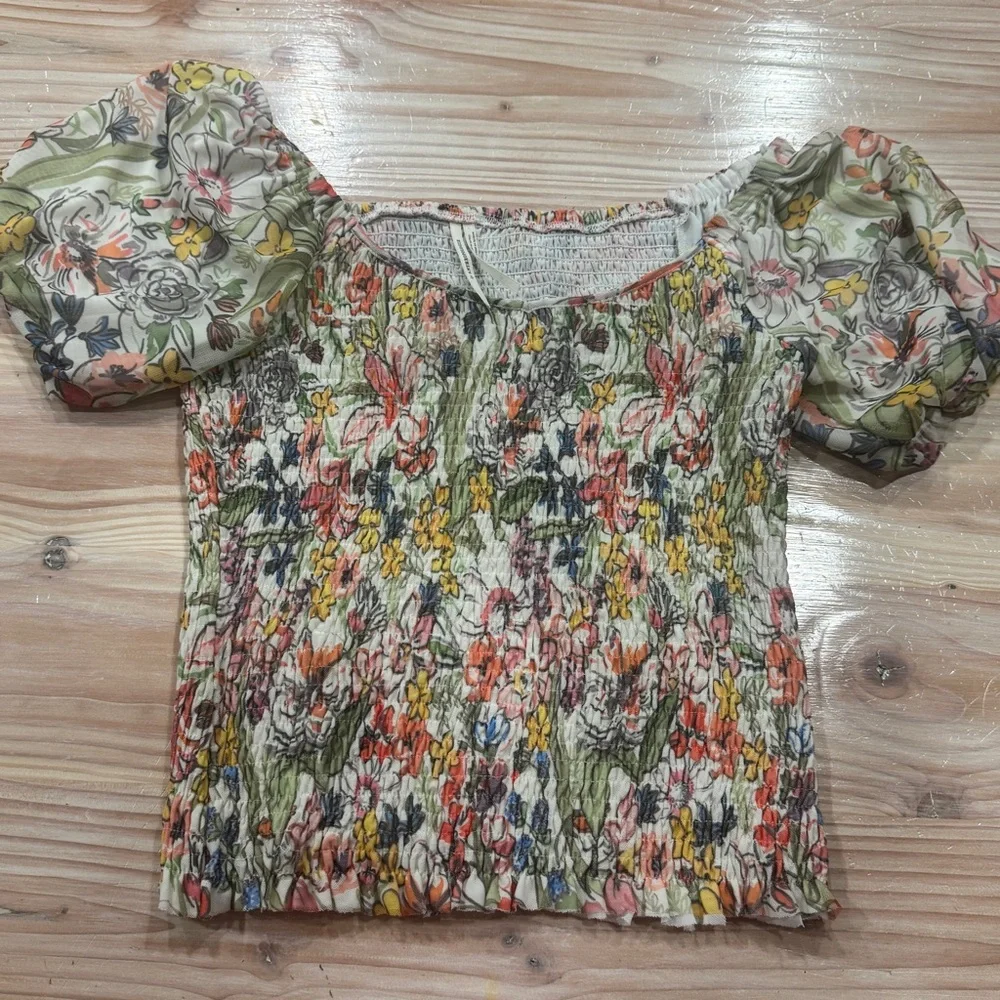 Anthropologie Floral Puff Sleeve Blouse SMALL